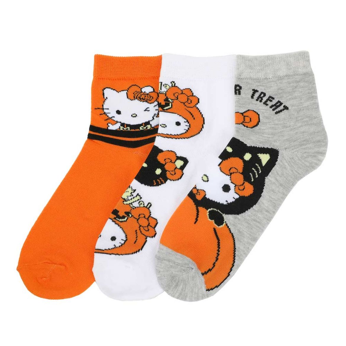 Hello Kitty 3-Pc Halloween Qtr. Crew Sock Set Accessory BIOWORLD   