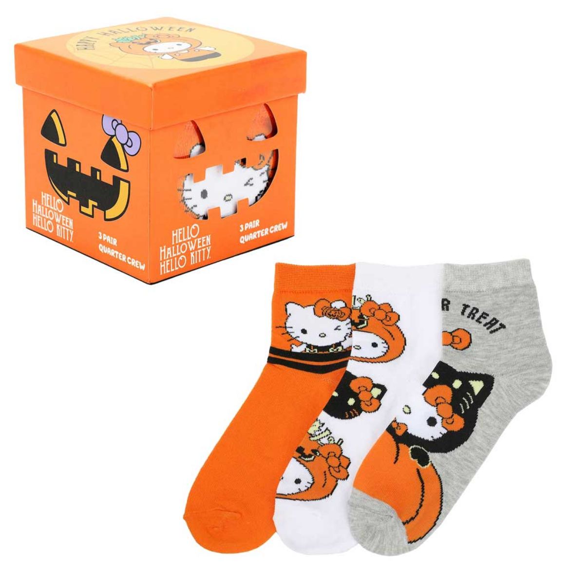 Hello Kitty 3-Pc Halloween Qtr. Crew Sock Set Accessory BIOWORLD   