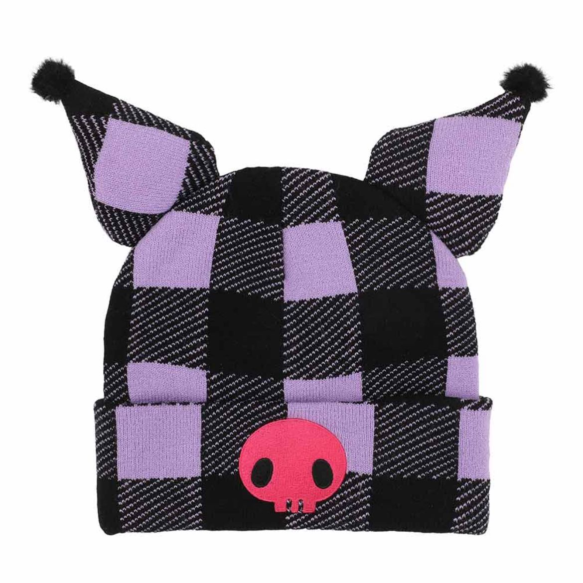 Kuromi Knit Purple Plaid Beanie Accessory BIOWORLD   