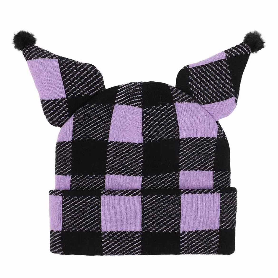 Kuromi Knit Purple Plaid Beanie Accessory BIOWORLD   