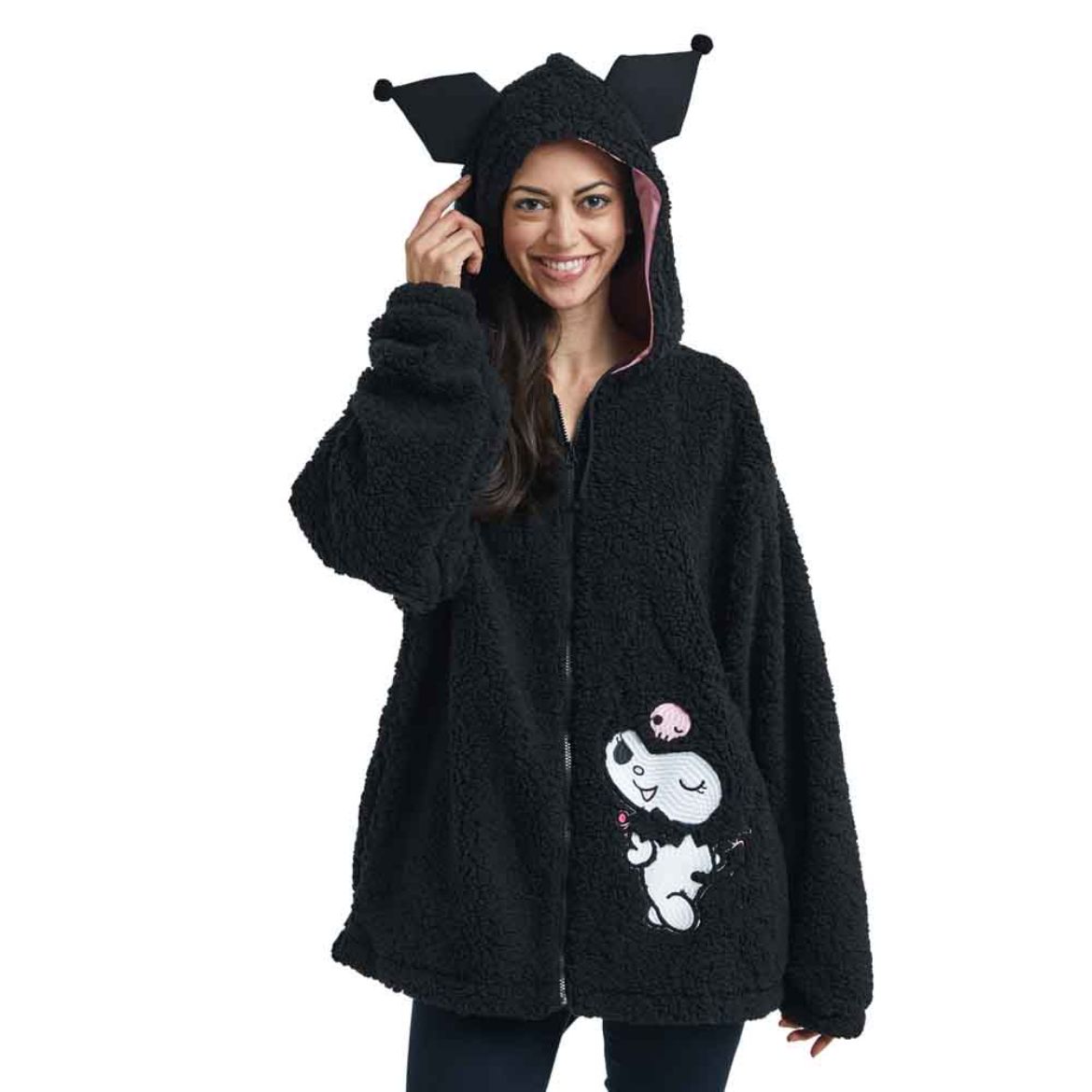 Kuromi Cozy Sherpa Zip Lounge Hoodie Apparel BIOWORLD   