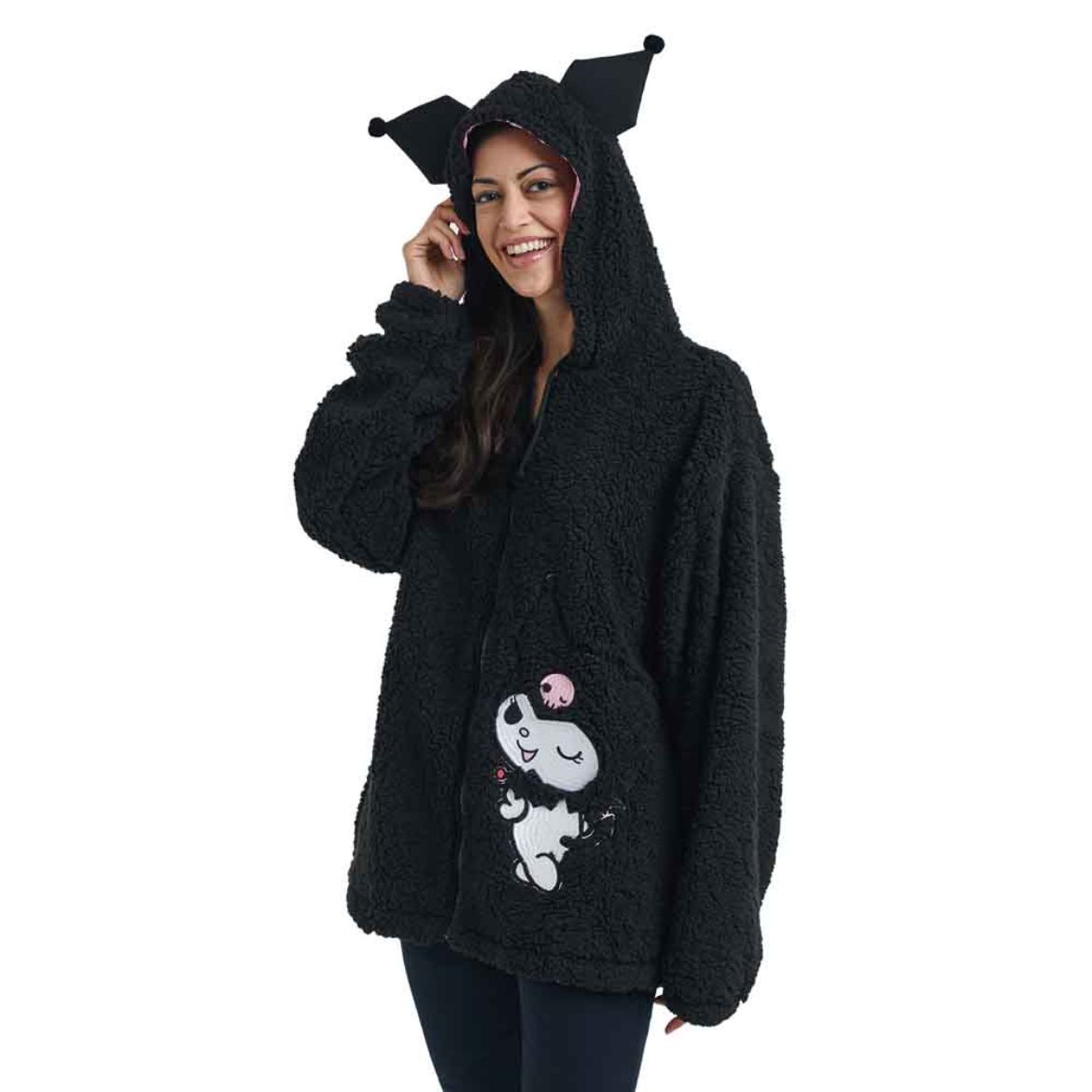 Kuromi Cozy Sherpa Zip Lounge Hoodie Apparel BIOWORLD   