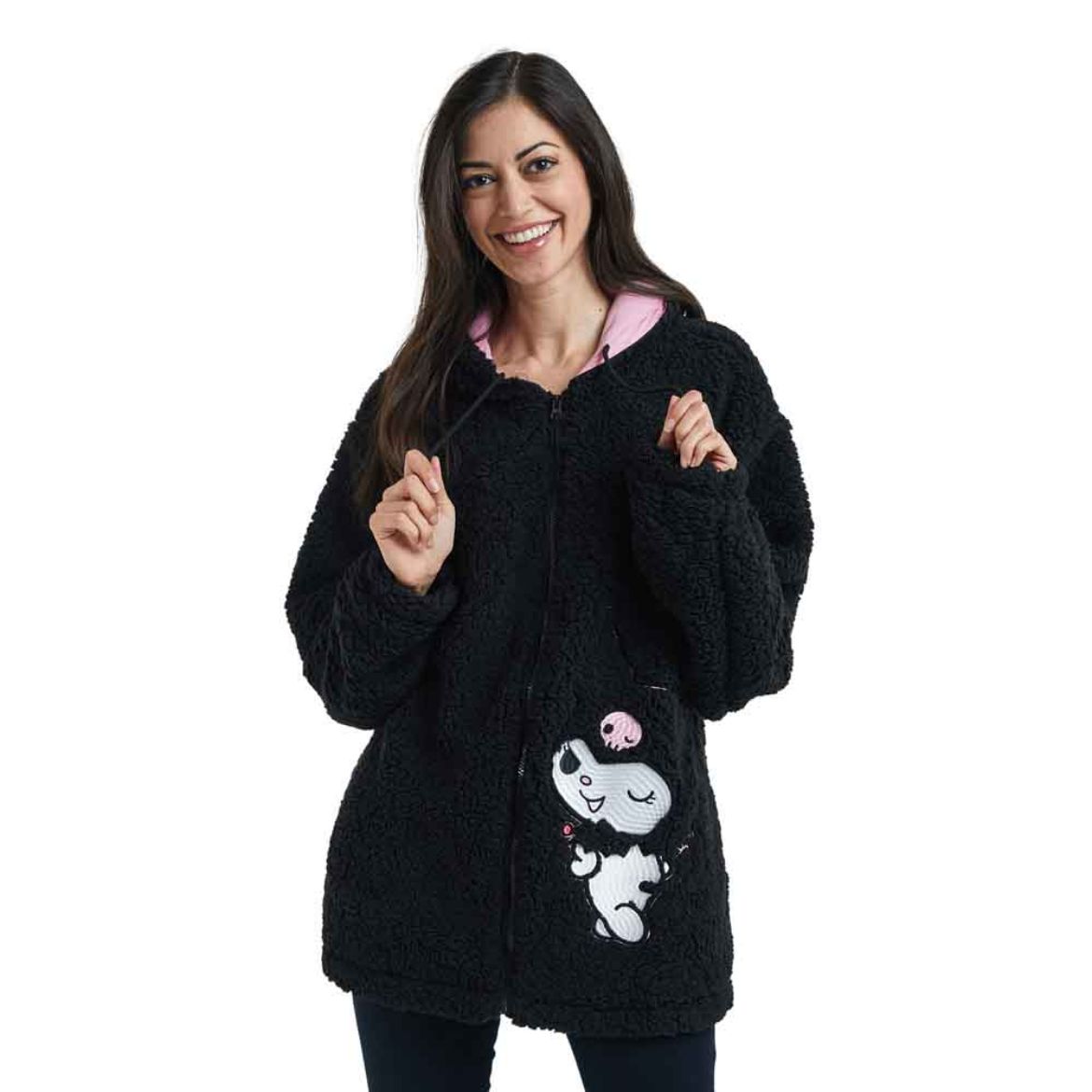 Kuromi Cozy Sherpa Zip Lounge Hoodie Apparel BIOWORLD   