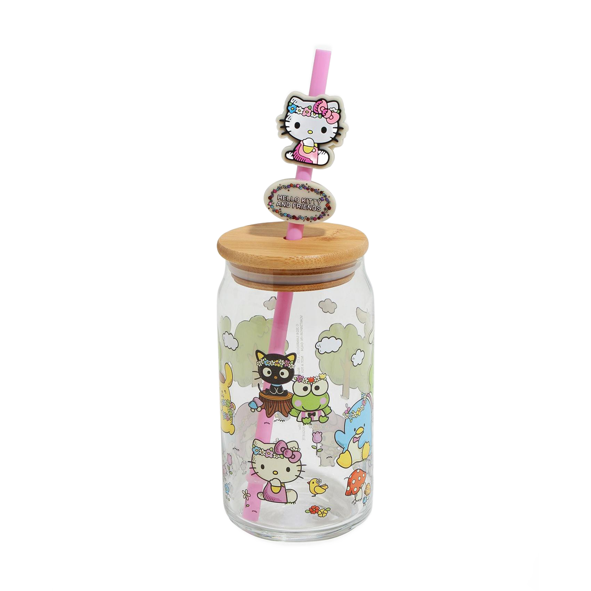 Hello Kitty and Friends Flower Crowns Lidded Glass Tumbler Home Goods BIOWORLD   