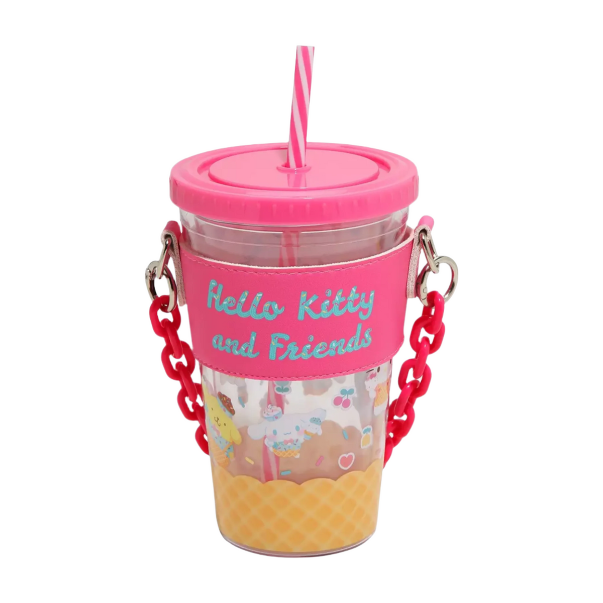 Hello Kitty and Friends Acrylic Travel Tumbler With Chain Holder Home Goods BIOWORLD