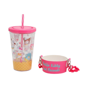 Hello Kitty and Friends Acrylic Travel Tumbler With Chain Holder Home Goods BIOWORLD