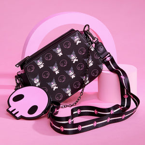 Kuromi x Loungefly Skully Convertible Crossbody Bag With Coin Purse Bags Loungefly   