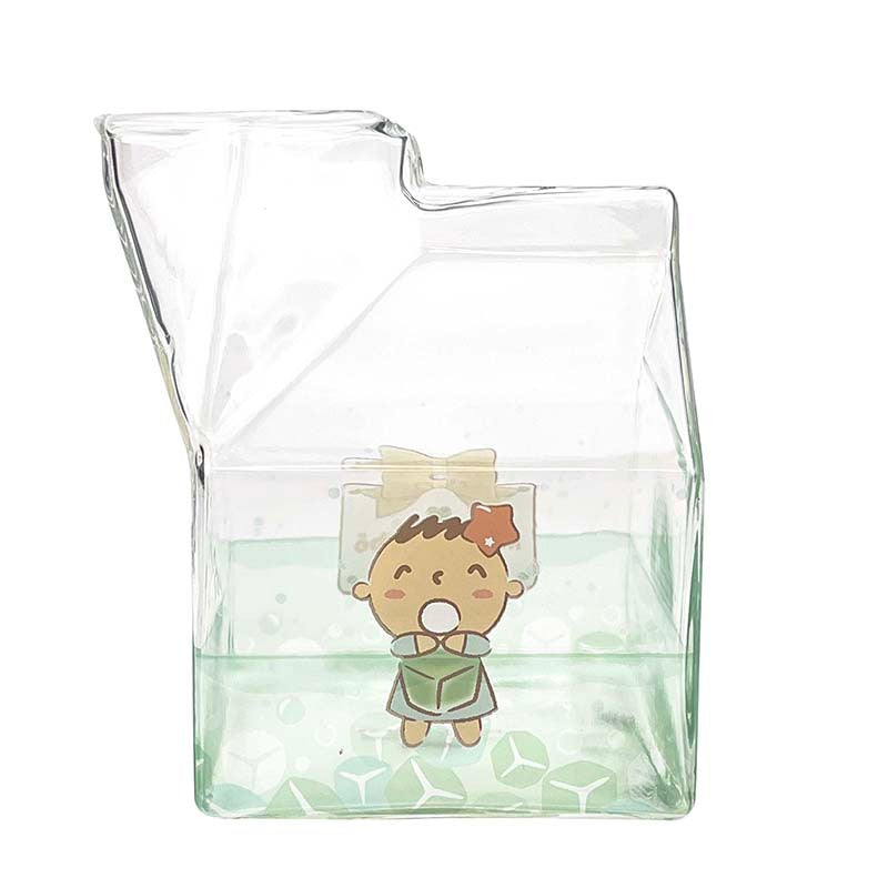 Kawaii Milk Cartoon Glass Cup - Kuru Store