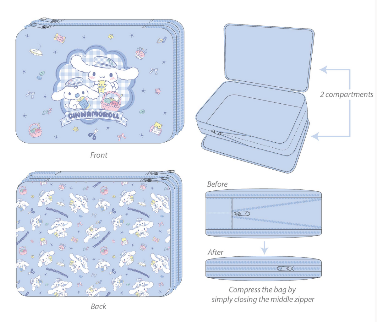 Cinnamoroll Expandable Packing Cube (Gingham Paperboy Series) Bags Global Original   