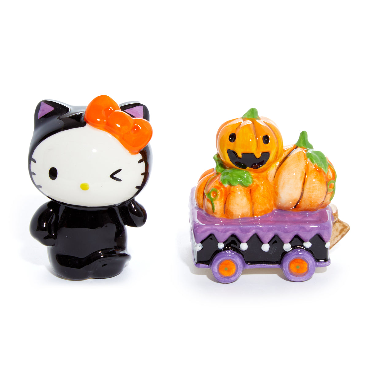 Hello Kitty Salt &amp; Pepper Halloween Ceramic Pumpkin Set Seasonal Blue Sky Clayworks   