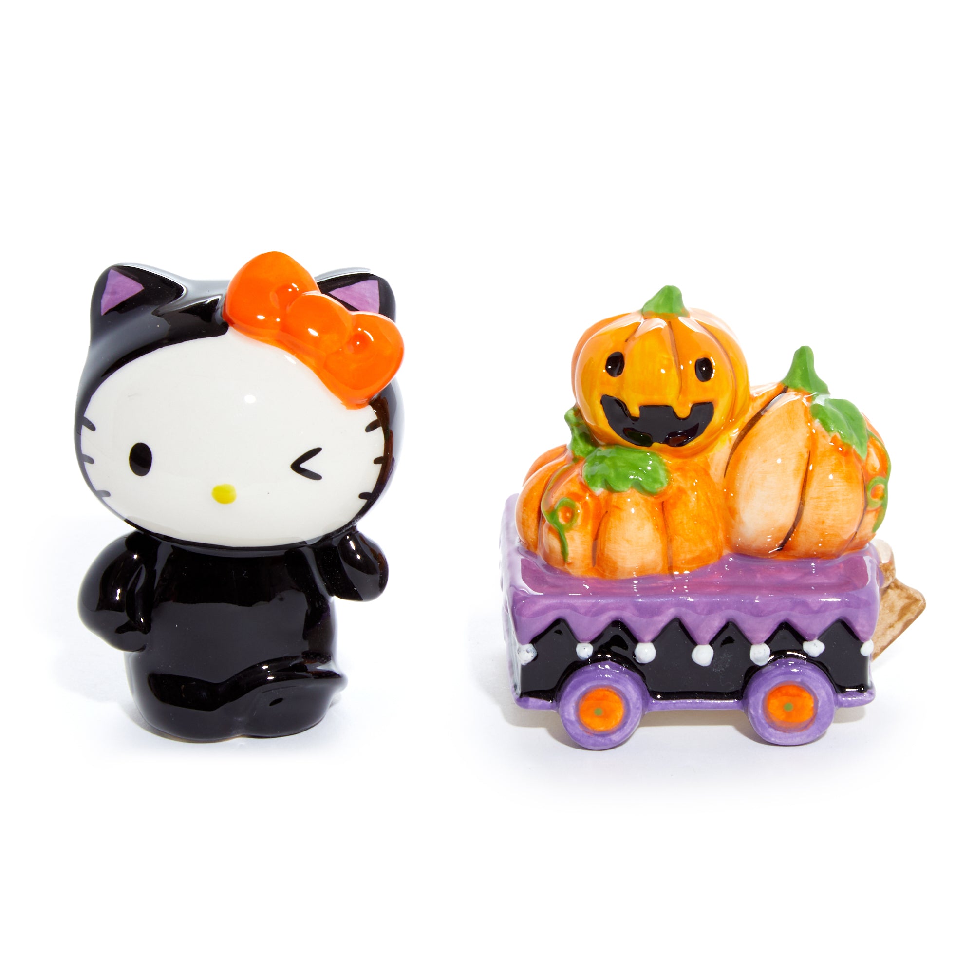 Hello Kitty Salt & Pepper Halloween Ceramic Pumpkin Set Seasonal Blue Sky Clayworks   