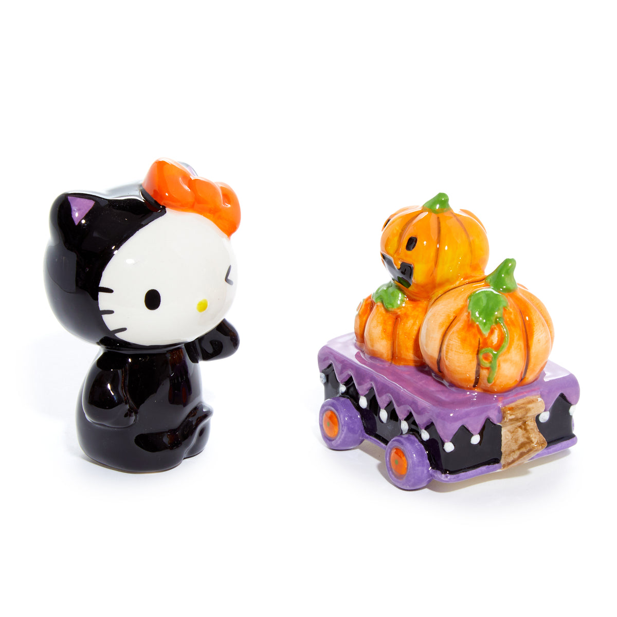 Hello Kitty Salt &amp; Pepper Halloween Ceramic Pumpkin Set Seasonal Blue Sky Clayworks   