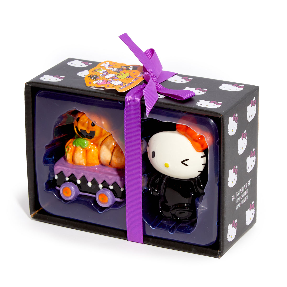 Hello Kitty Salt &amp; Pepper Halloween Ceramic Pumpkin Set Seasonal Blue Sky Clayworks   