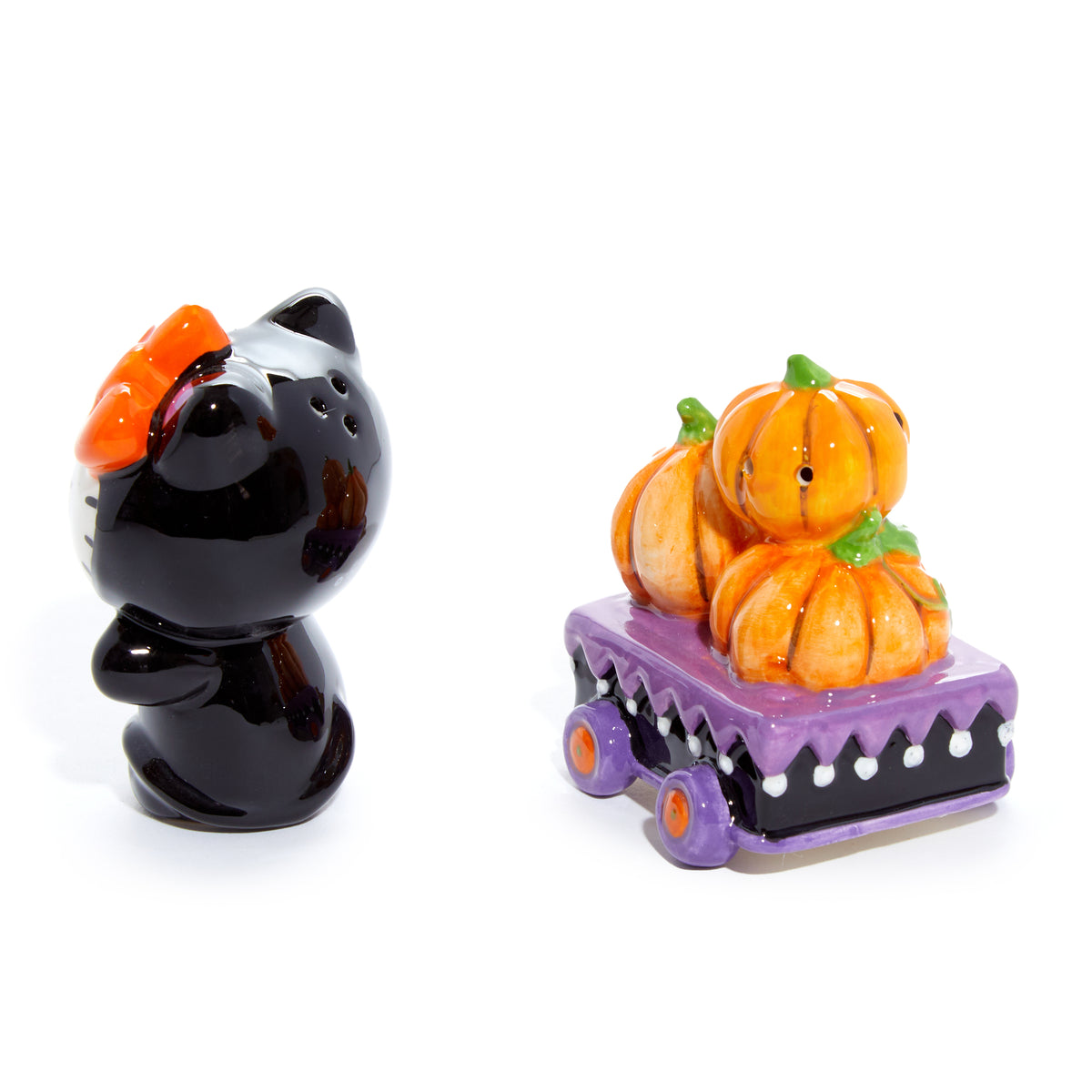 Hello Kitty Salt &amp; Pepper Halloween Ceramic Pumpkin Set Seasonal Blue Sky Clayworks   