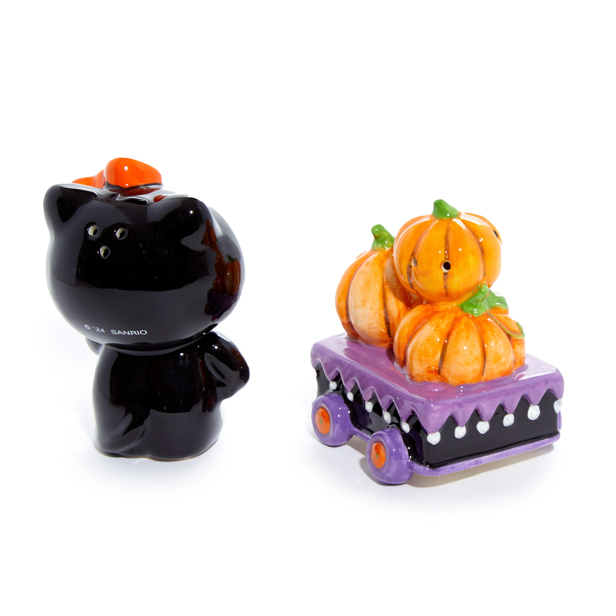 Hello Kitty Salt &amp; Pepper Halloween Ceramic Pumpkin Set Seasonal Blue Sky Clayworks   