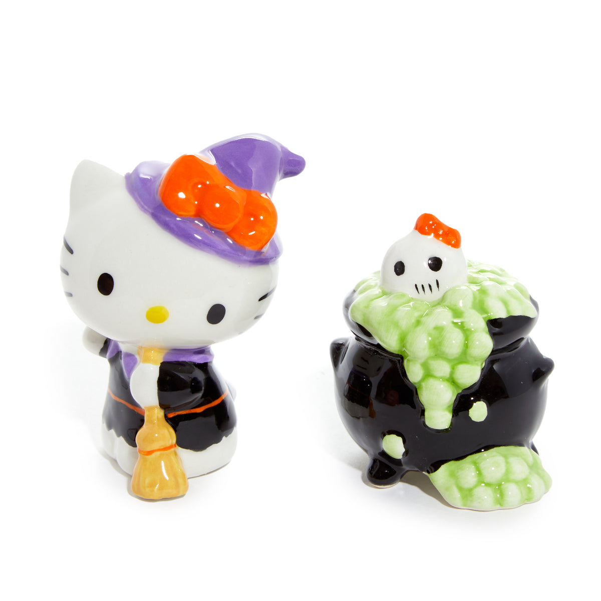 Hello Kitty Salt &amp; Pepper Halloween Ceramic Cauldron Set Seasonal Blue Sky Clayworks   