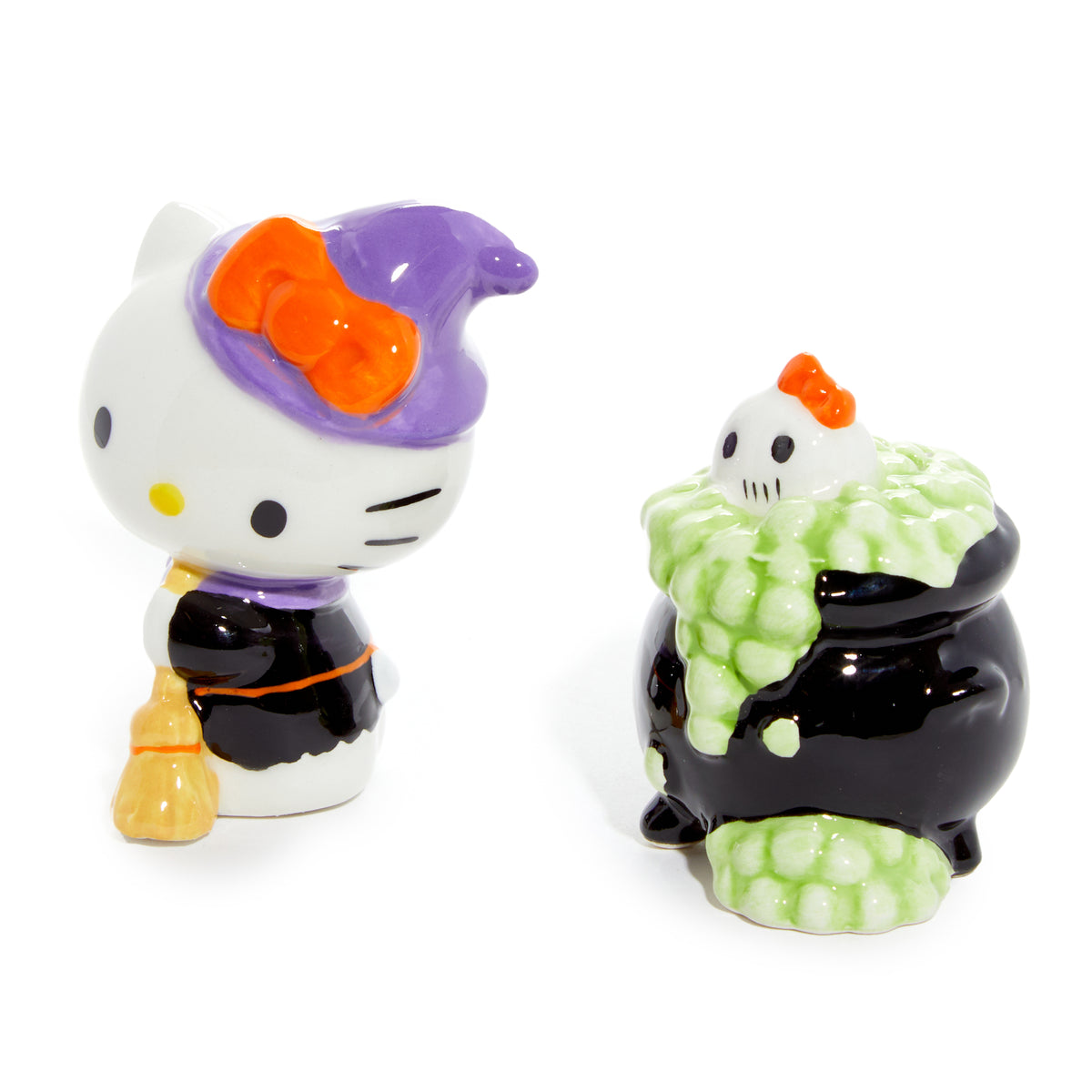 Hello Kitty Salt &amp; Pepper Halloween Ceramic Cauldron Set Seasonal Blue Sky Clayworks   