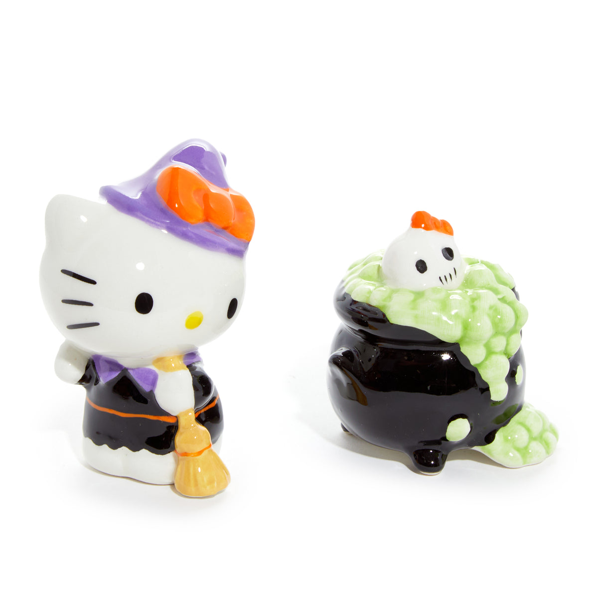 Hello Kitty Salt &amp; Pepper Halloween Ceramic Cauldron Set Seasonal Blue Sky Clayworks   