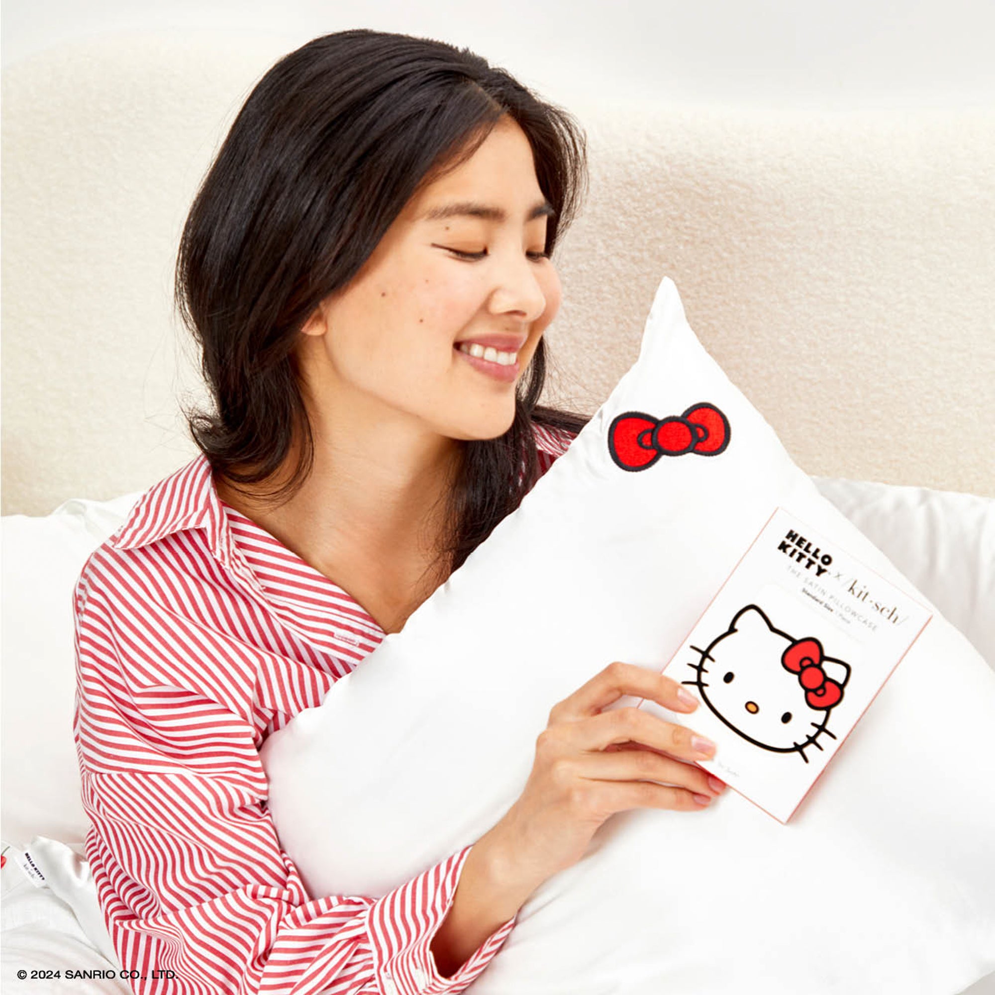 Hello Kitty x Kitsch Bow Pillowcase (Solid Ivory) Home Goods Kitsch LLC   