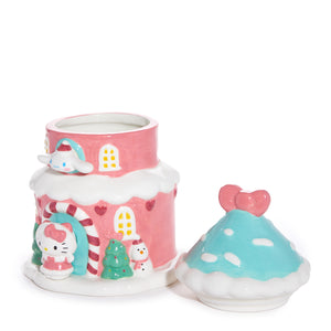 Hello Kitty and Cinnamoroll Ceramic Holiday Cottage Cookie Jar Seasonal Blue Sky Clayworks