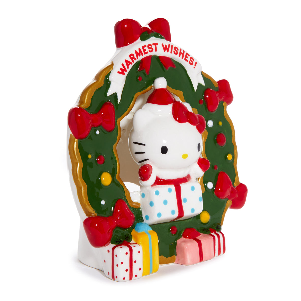 Hello Kitty Holiday Wreath Ceramic Tealight Holder Seasonal Blue Sky Clayworks