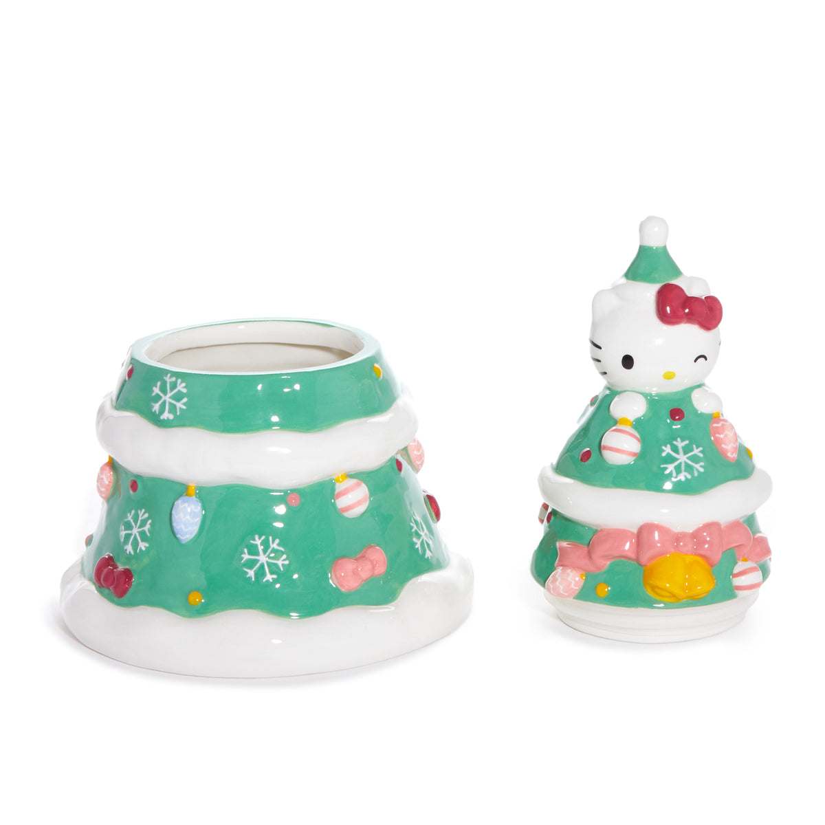 Hello Kitty Ceramic Holiday Tree Cookie Jar Seasonal Blue Sky Clayworks