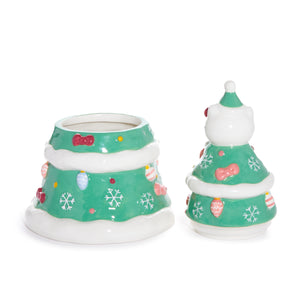 Hello Kitty Ceramic Holiday Tree Cookie Jar Seasonal Blue Sky Clayworks