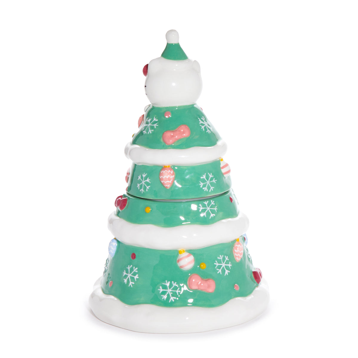 Hello Kitty Ceramic Holiday Tree Cookie Jar Seasonal Blue Sky Clayworks