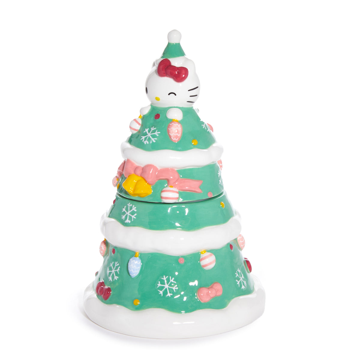 Hello Kitty Ceramic Holiday Tree Cookie Jar Seasonal Blue Sky Clayworks