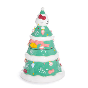 Hello Kitty Ceramic Holiday Tree Cookie Jar Seasonal Blue Sky Clayworks