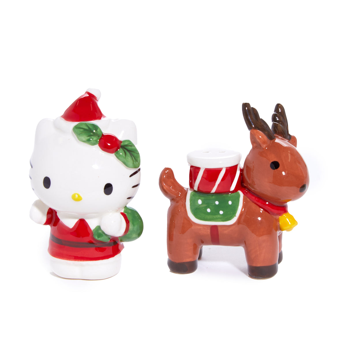 Hello Kitty Ceramic Holiday Salt &amp; Pepper Set (Reindeer Friend) Seasonal Blue Sky Clayworks