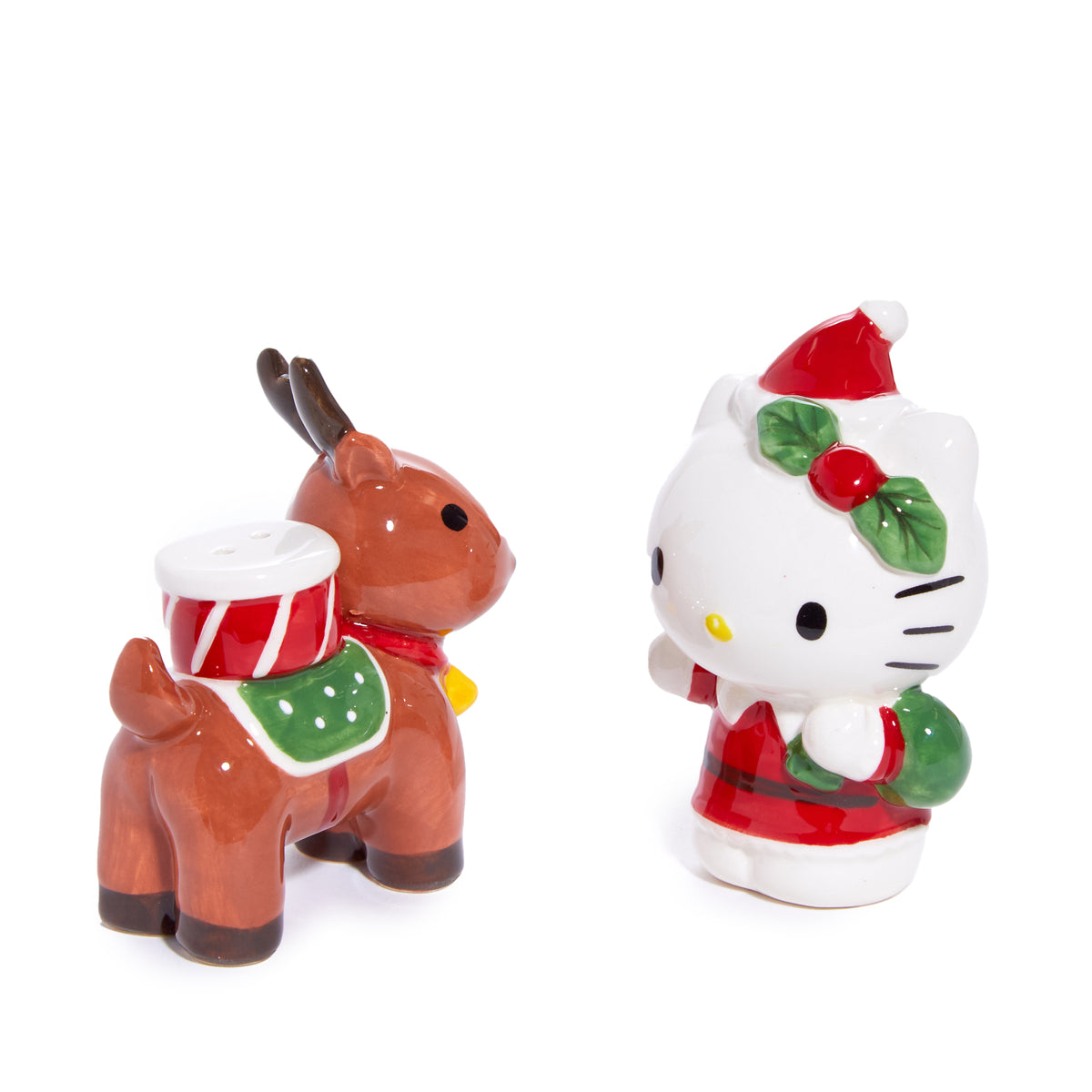 Hello Kitty Ceramic Holiday Salt &amp; Pepper Set (Reindeer Friend) Seasonal Blue Sky Clayworks