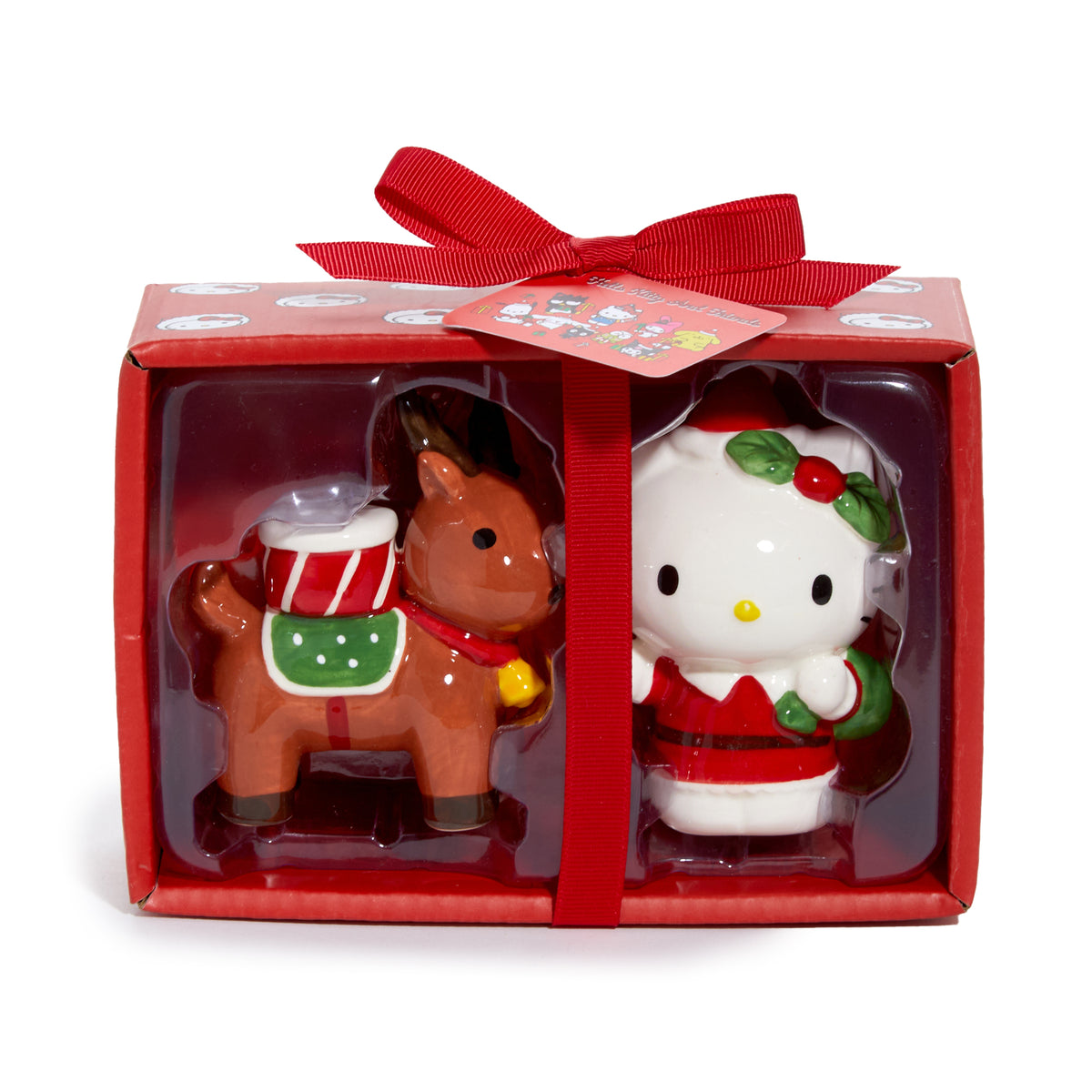 Hello Kitty Ceramic Holiday Salt &amp; Pepper Set (Reindeer Friend) Seasonal Blue Sky Clayworks