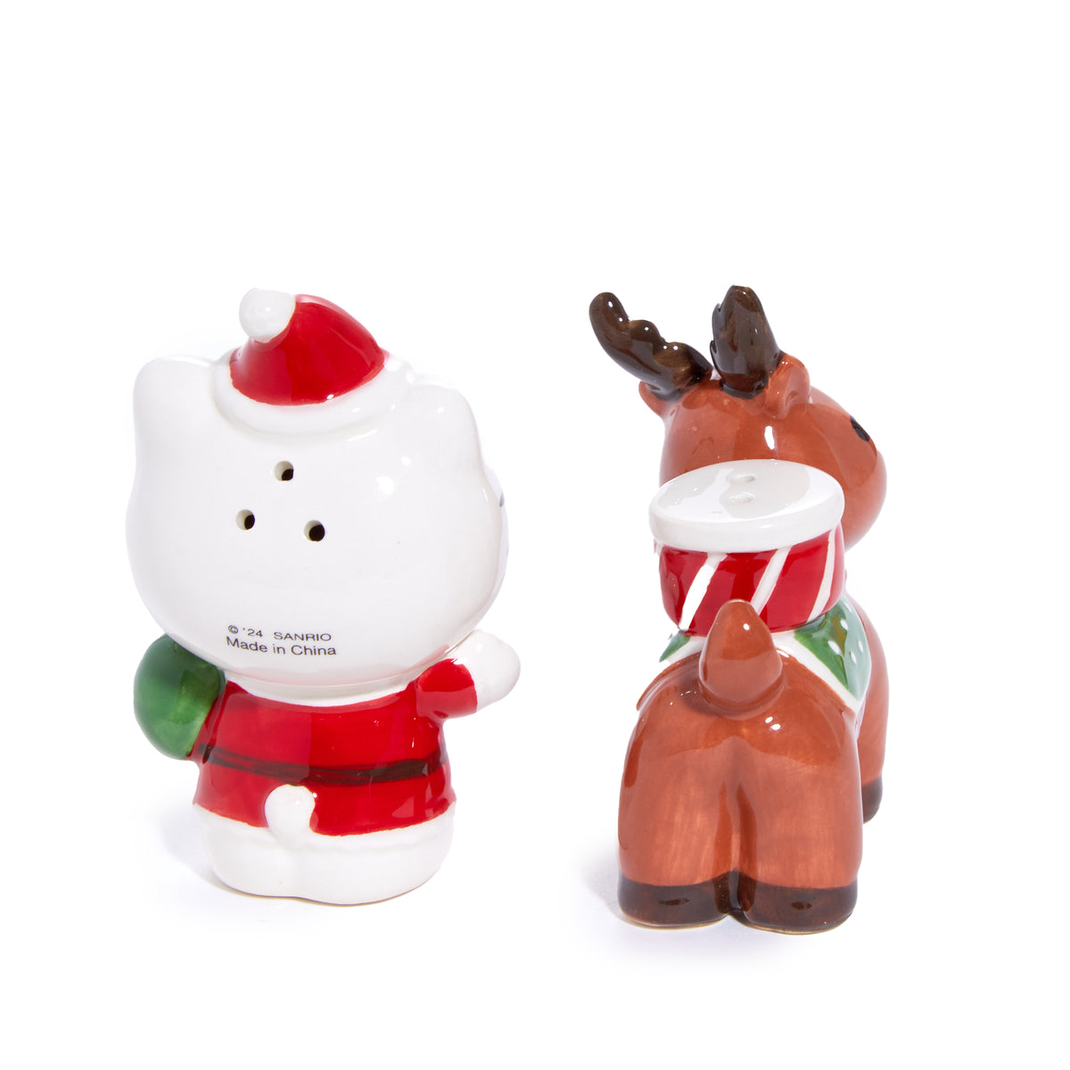 Hello Kitty Ceramic Holiday Salt &amp; Pepper Set (Reindeer Friend) Seasonal Blue Sky Clayworks