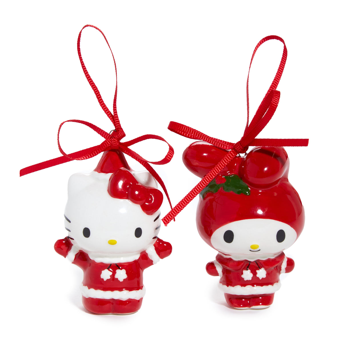 Hello Kitty and My Melody 2-pc Holiday Ceramic Ornament Set (Santa Suit) Seasonal Blue Sky Clayworks