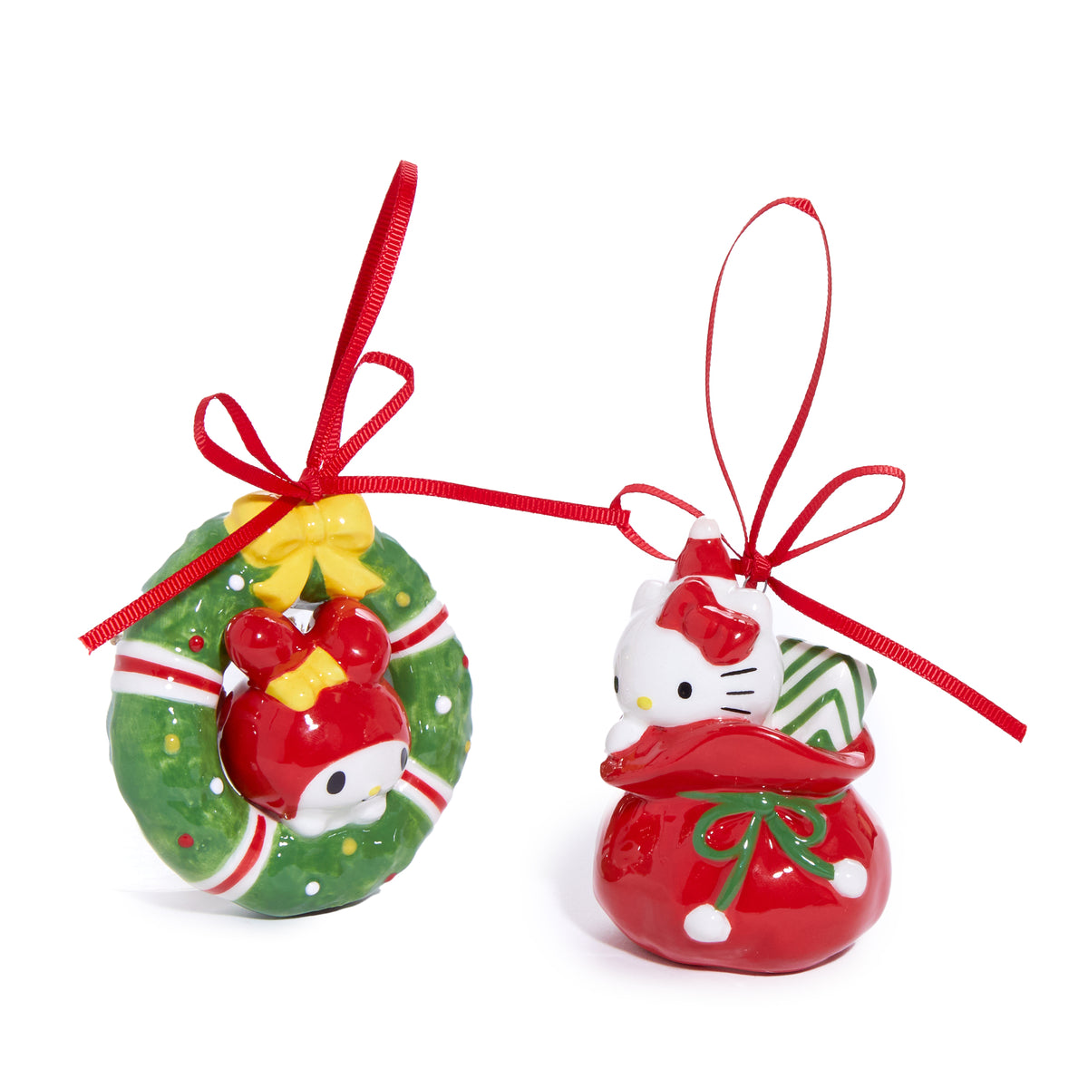 Hello Kitty and My Melody 2-pc Holiday Ceramic Ornament Set (Red) Seasonal Blue Sky Clayworks