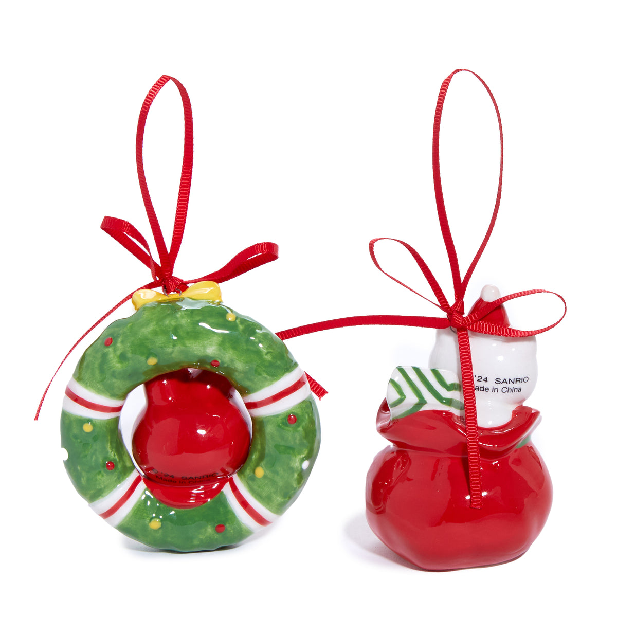 Hello Kitty and My Melody 2-pc Holiday Ceramic Ornament Set (Red) Seasonal Blue Sky Clayworks