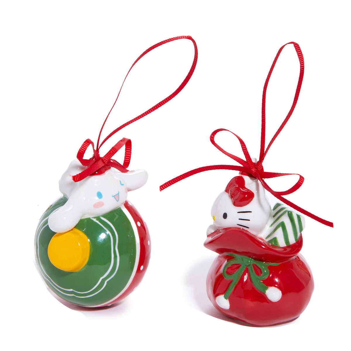 Hello Kitty and Cinnamoroll 2-pc Holiday Ceramic Ornament Set (Red)