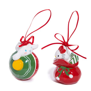 Hello Kitty and Cinnamoroll 2-pc Holiday Ceramic Ornament Set (Red)