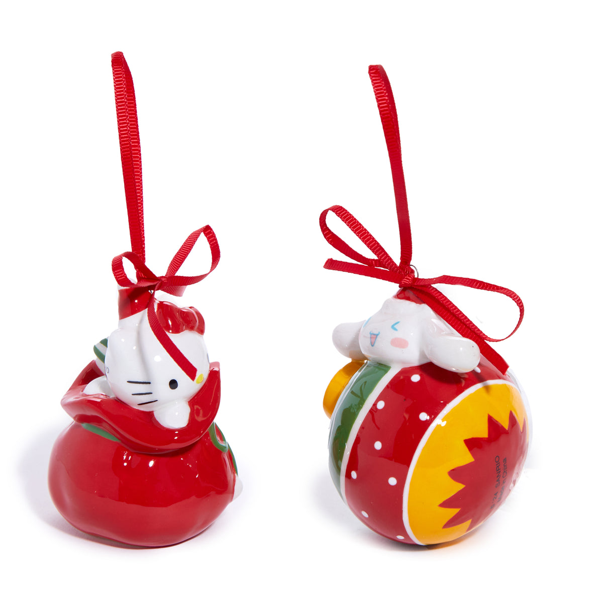 Hello Kitty and Cinnamoroll 2-pc Holiday Ceramic Ornament Set (Red)