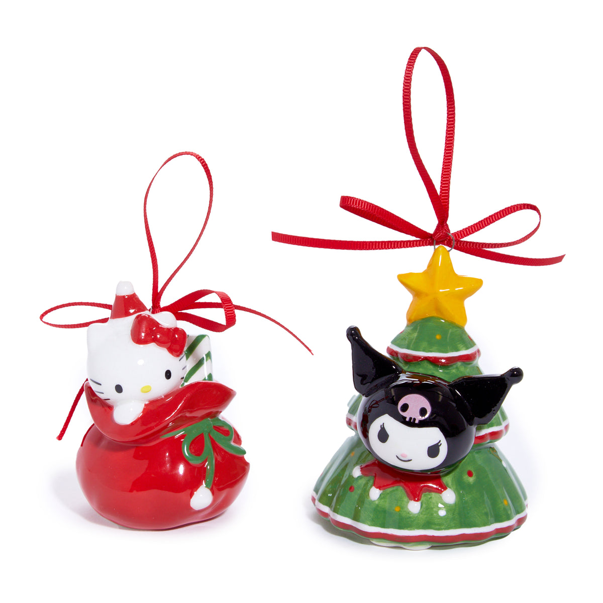 Hello Kitty and Kuromi 2-pc Holiday Ceramic Ornament Set (Red) Seasonal Blue Sky Clayworks