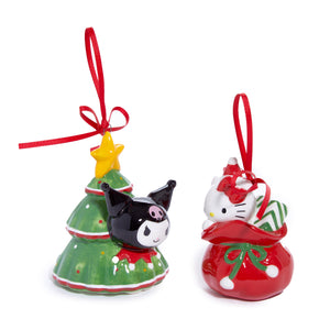 Hello Kitty and Kuromi 2-pc Holiday Ceramic Ornament Set (Red) Seasonal Blue Sky Clayworks