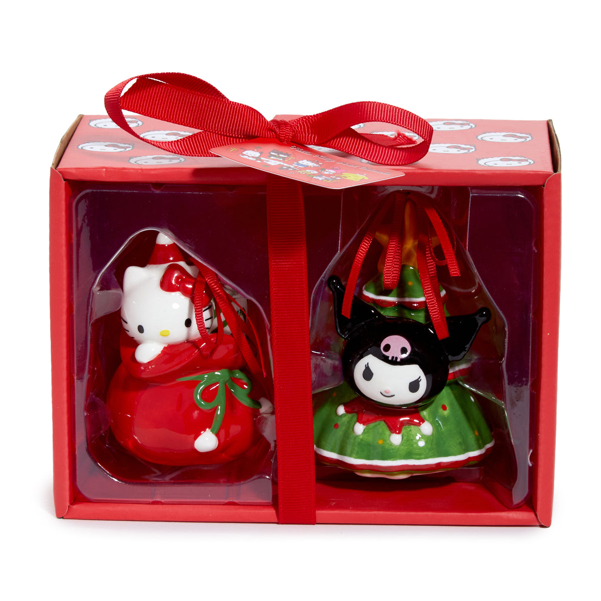 Hello Kitty and Kuromi 2-pc Holiday Ceramic Ornament Set (Red) Seasonal Blue Sky Clayworks