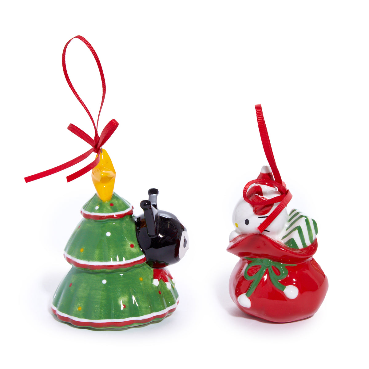 Hello Kitty and Kuromi 2-pc Holiday Ceramic Ornament Set (Red) Seasonal Blue Sky Clayworks