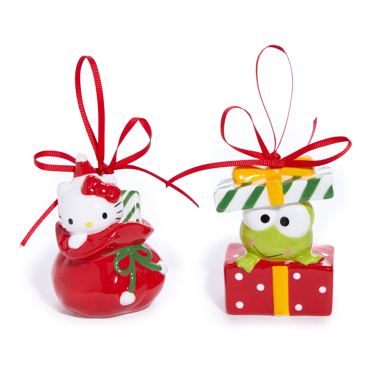 Hello Kitty and Keroppi 2-pc Holiday Ceramic Ornament Set (Red)