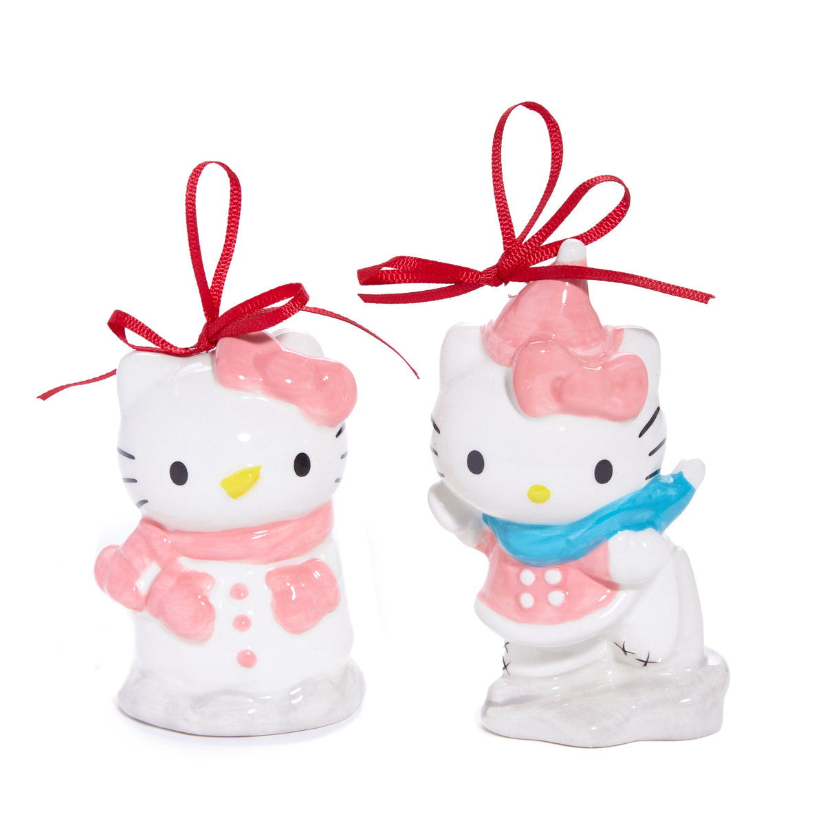 Hello Kitty 2-pc Holiday Ceramic Ornament Set (Winter Play) Seasonal Blue Sky Clayworks