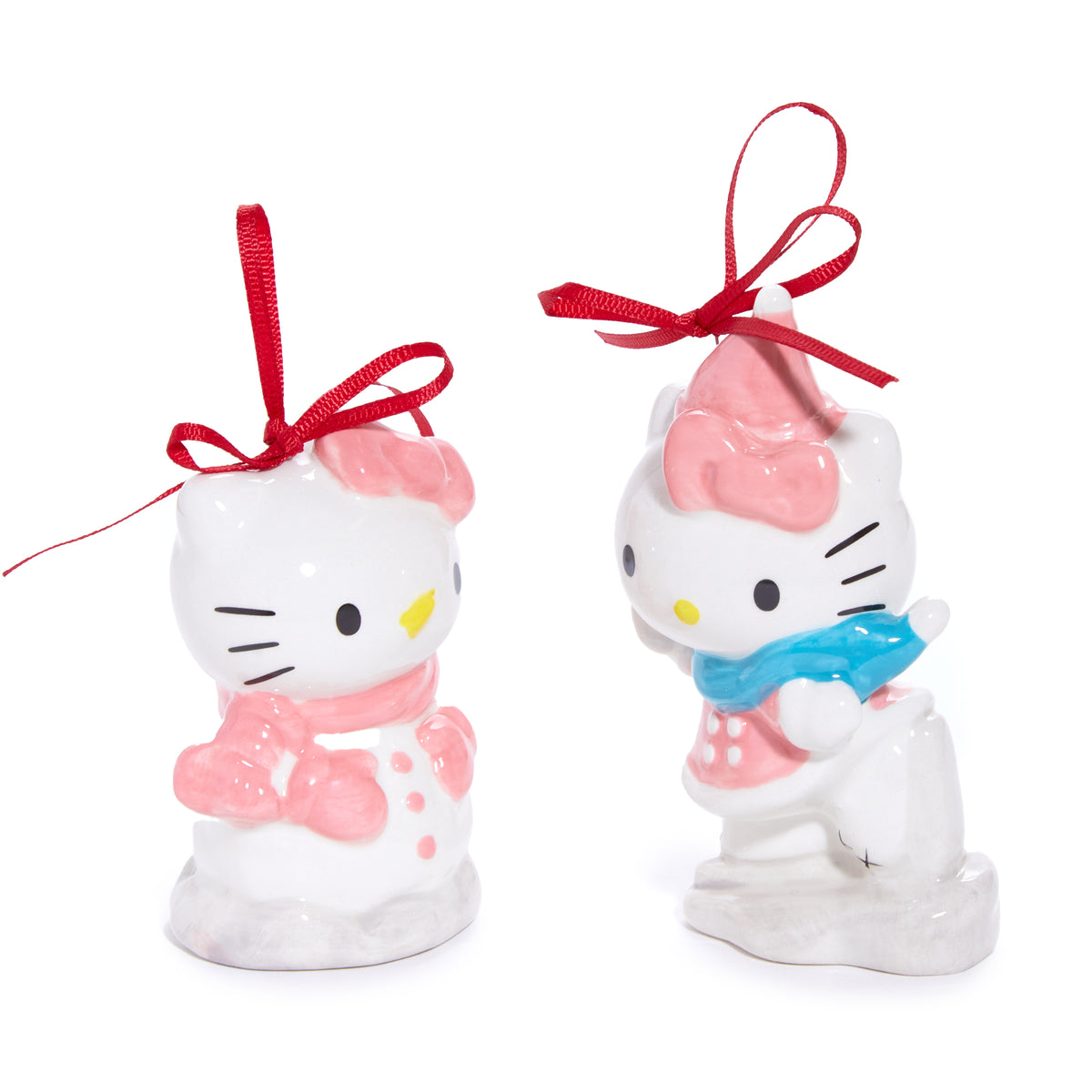 Hello Kitty 2-pc Holiday Ceramic Ornament Set (Winter Play) Seasonal Blue Sky Clayworks