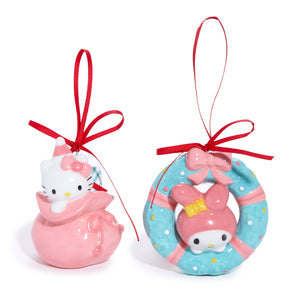 Hello Kitty and My Melody 2-pc Holiday Ceramic Ornament Set (Pastel Pink)