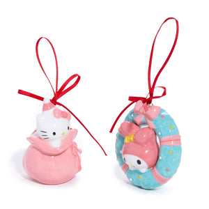 Hello Kitty and My Melody 2-pc Holiday Ceramic Ornament Set (Pastel Pink)