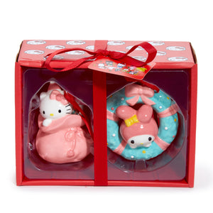 Hello Kitty and My Melody 2-pc Holiday Ceramic Ornament Set (Pastel Pink)